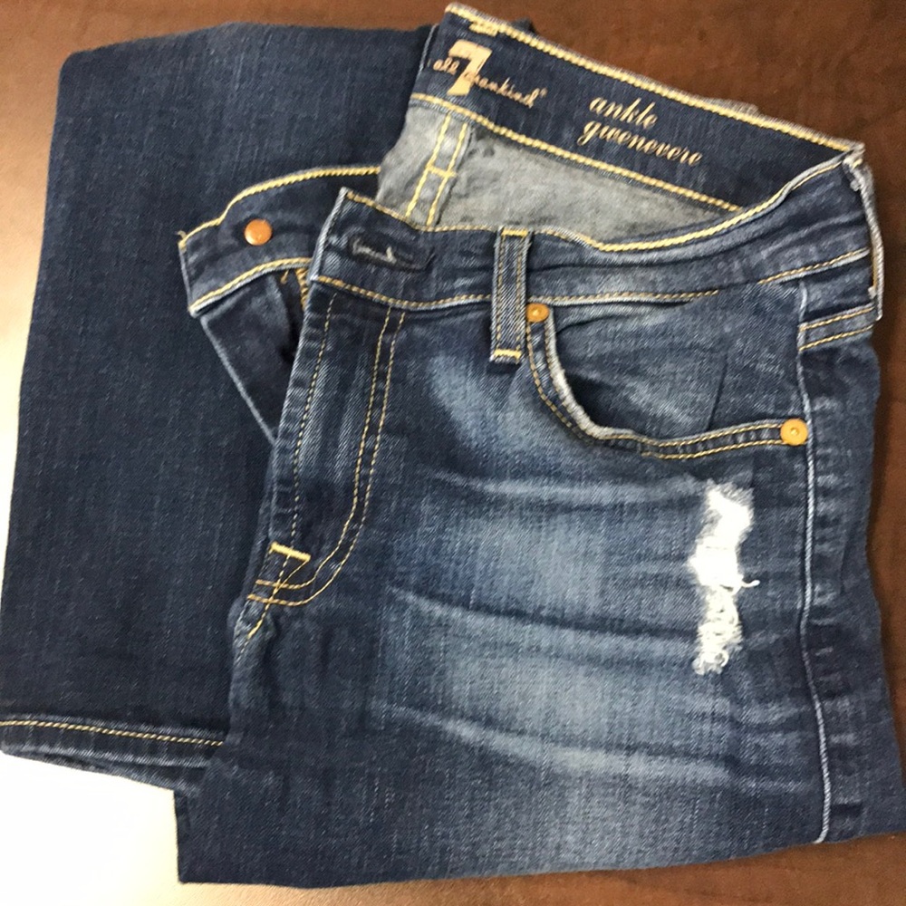 7 Crop Jeans with Distressed Knees